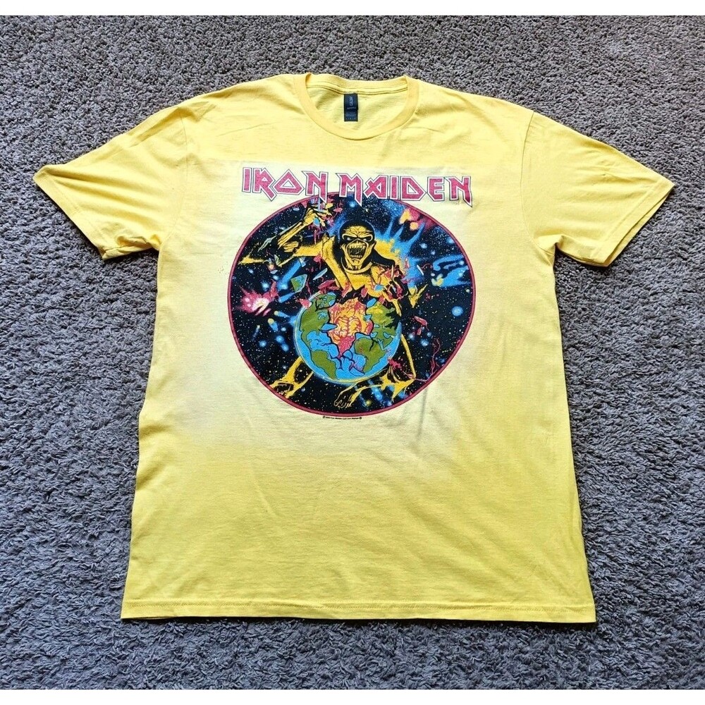 Iron Maiden World Piece Tour Circle  T-Shirt Men's Large Graphic Yellow Shirt